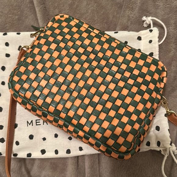 Clare V Handbags - Clare V Woven Green and Tan Crossbody Bag